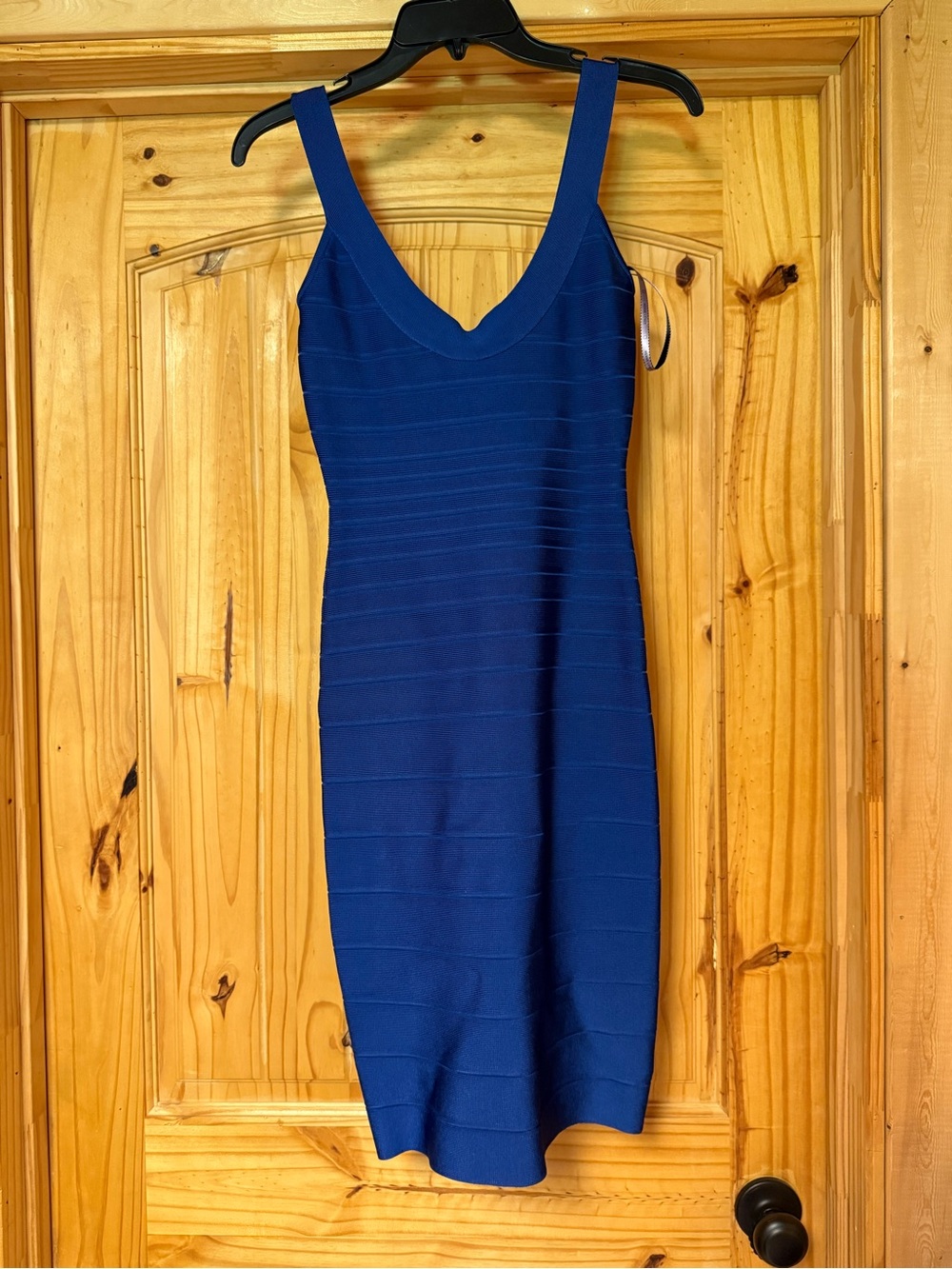 Herve Leger Cobalt Blue V-Neck Bandage Midi Dress